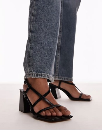 Wide Fit Gabby strappy block heel sandal in black