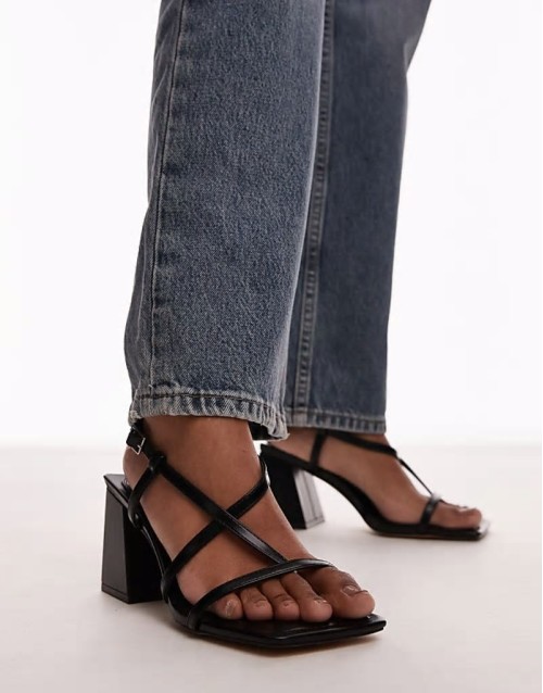 Wide Fit Gabby strappy block heel sandal in black