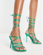 Simmi London Wide Fit Una tie ankle satin sandals in bright green