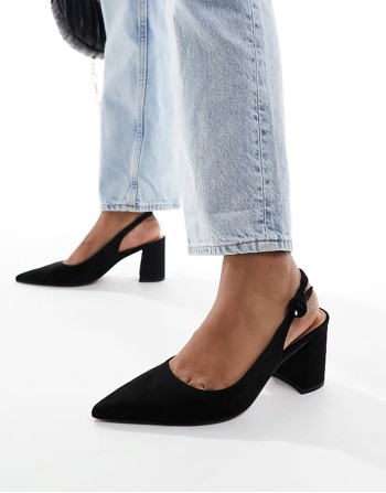 Sutton slingback mid block heels in black suedette