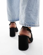 Sutton slingback mid block heels in black suedette