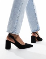 Sutton slingback mid block heels in black suedette
