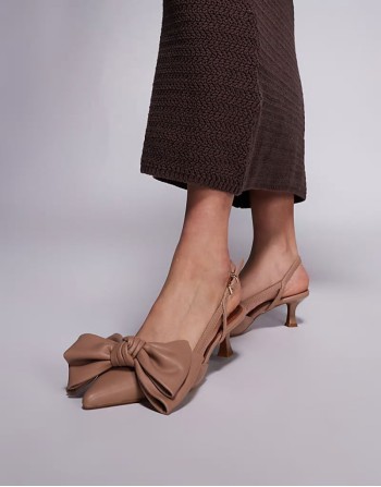 bow detailed slingback heel in dark beige
