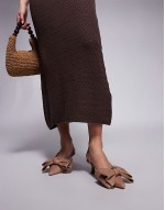 bow detailed slingback heel in dark beige