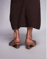 bow detailed slingback heel in dark beige
