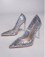 Garnet embellished court shoe in silver