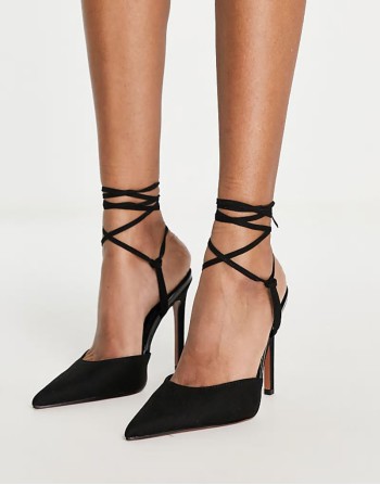 Prize tie leg high heeled shoes in black