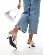 Strut slingback kitten heeled shoes in silver