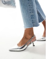 Strut slingback kitten heeled shoes in silver