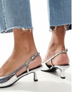 Strut slingback kitten heeled shoes in silver