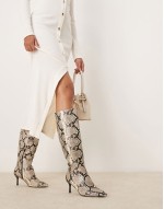 PU heel knee boot in snake print