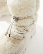Faux Fur Chunk Lace Up Boot in Cream