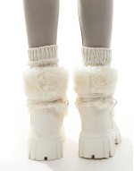 Faux Fur Chunk Lace Up Boot in Cream