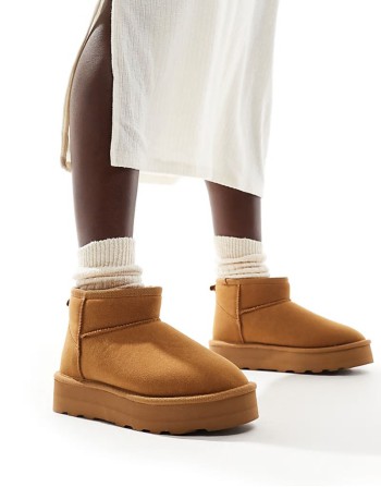 faux suede teddy lined boots in brown