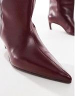 Cleona premium leather kitten heel knee boots in burgundy leather