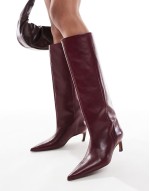 Cleona premium leather kitten heel knee boots in burgundy leather
