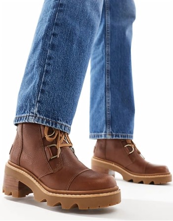 Joan Now heeled lace up leather boots in velvet tan and black