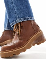Joan Now heeled lace up leather boots in velvet tan and black