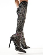 Chevelle mesh sock embellished over the knee boots in black