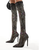 Chevelle mesh sock embellished over the knee boots in black