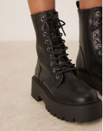 Wide Fit Adventure chunky lace up boots in black