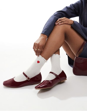 Iris Wide Fit ballet shoes in faux leather burgundy