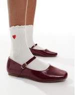 Iris Wide Fit ballet shoes in faux leather burgundy