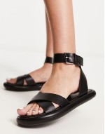 cross front buckle sandals in black