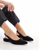 slingback embellished pointed toe flats in black