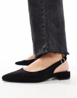 slingback embellished pointed toe flats in black