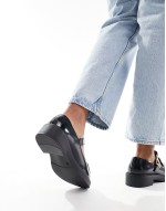 Wide Fit Margo mary jane flat shoes in black