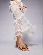 Magnolia 3D floral flat sandals in gold