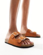 double strap footbed sandals in tan
