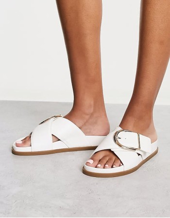 Flash buckle cross vamp flat sandals in white