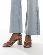 buckle detail thong heeled sandals in snake