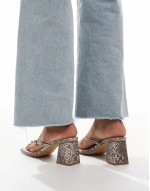 buckle detail thong heeled sandals in snake